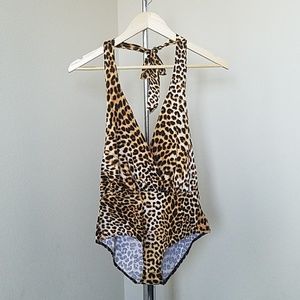 Leopard print Halter Bodysuit